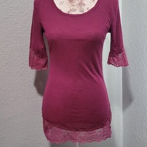 Free People Berry Lace Trim Top